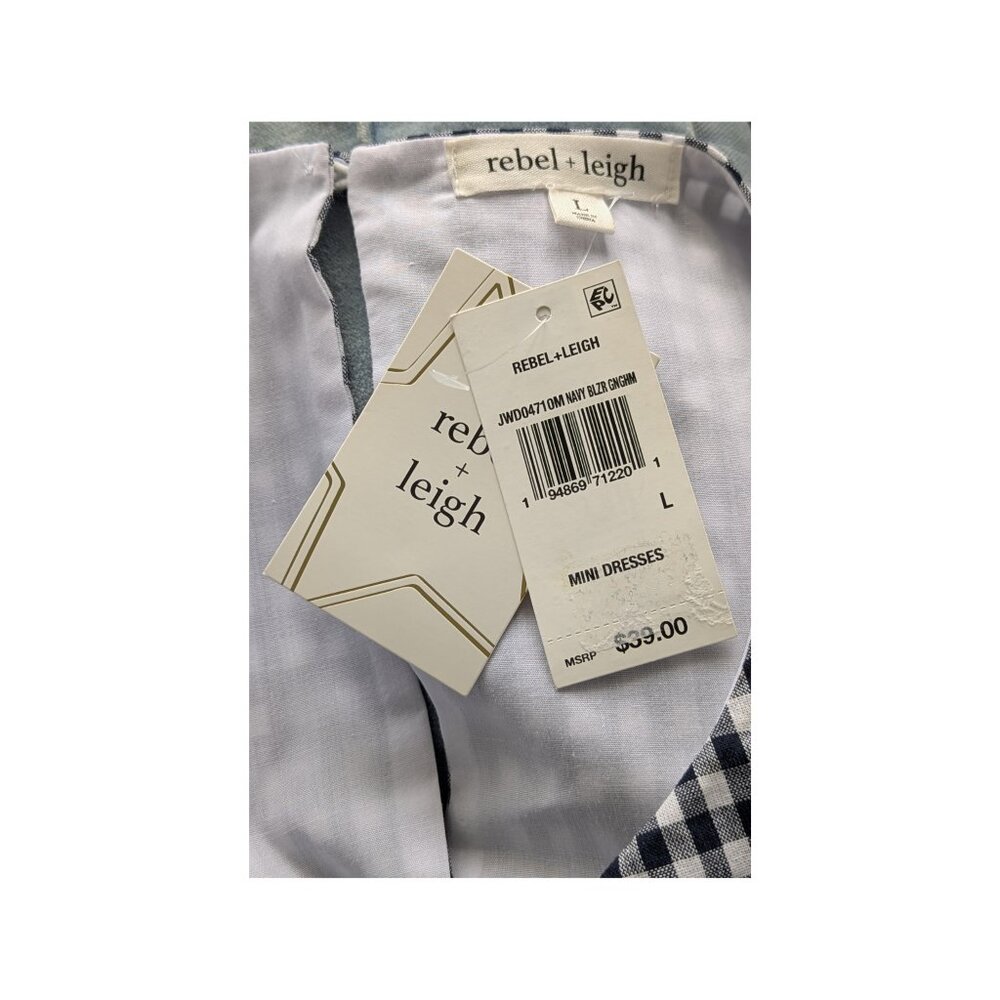 Rebel + Leigh Juniors Gingham Mini Dress NWT L Smocked Back Button Front - Picture 4 of 5